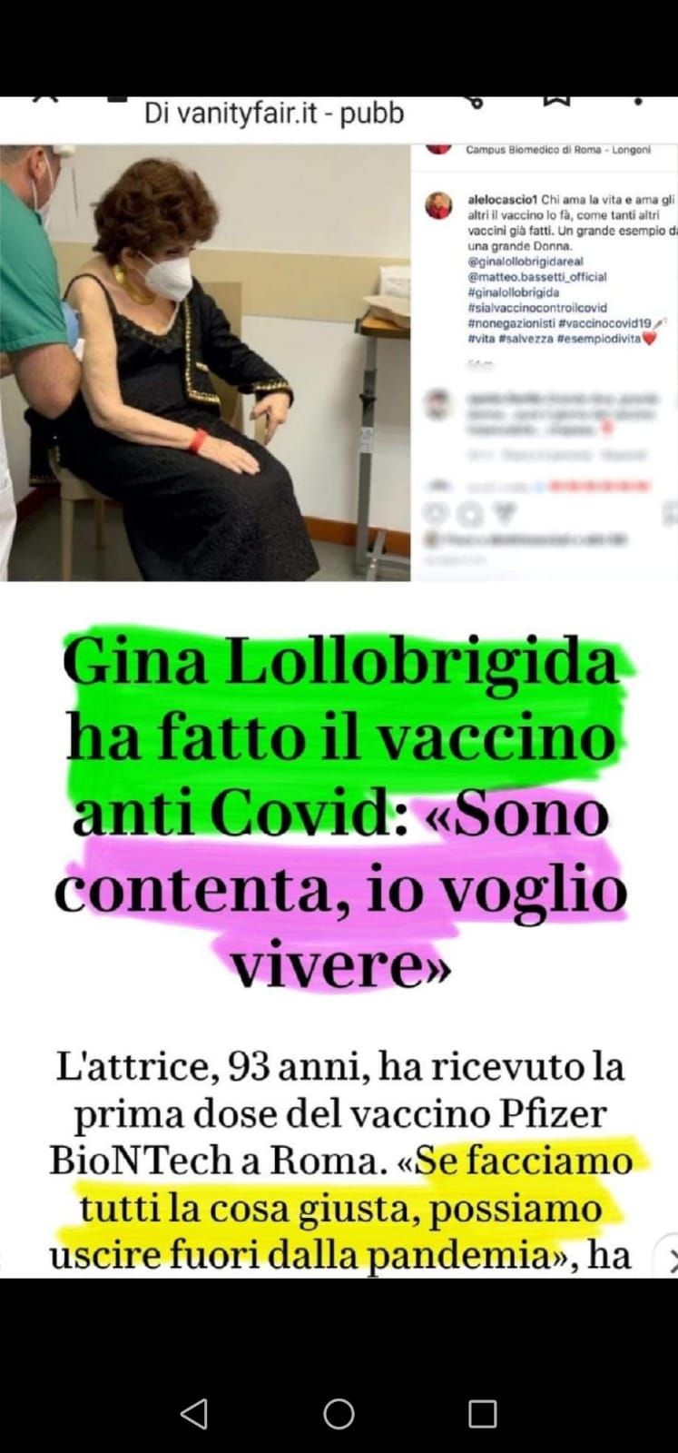 Gina Lollobrigida, Candidata di ISP Pro Siero