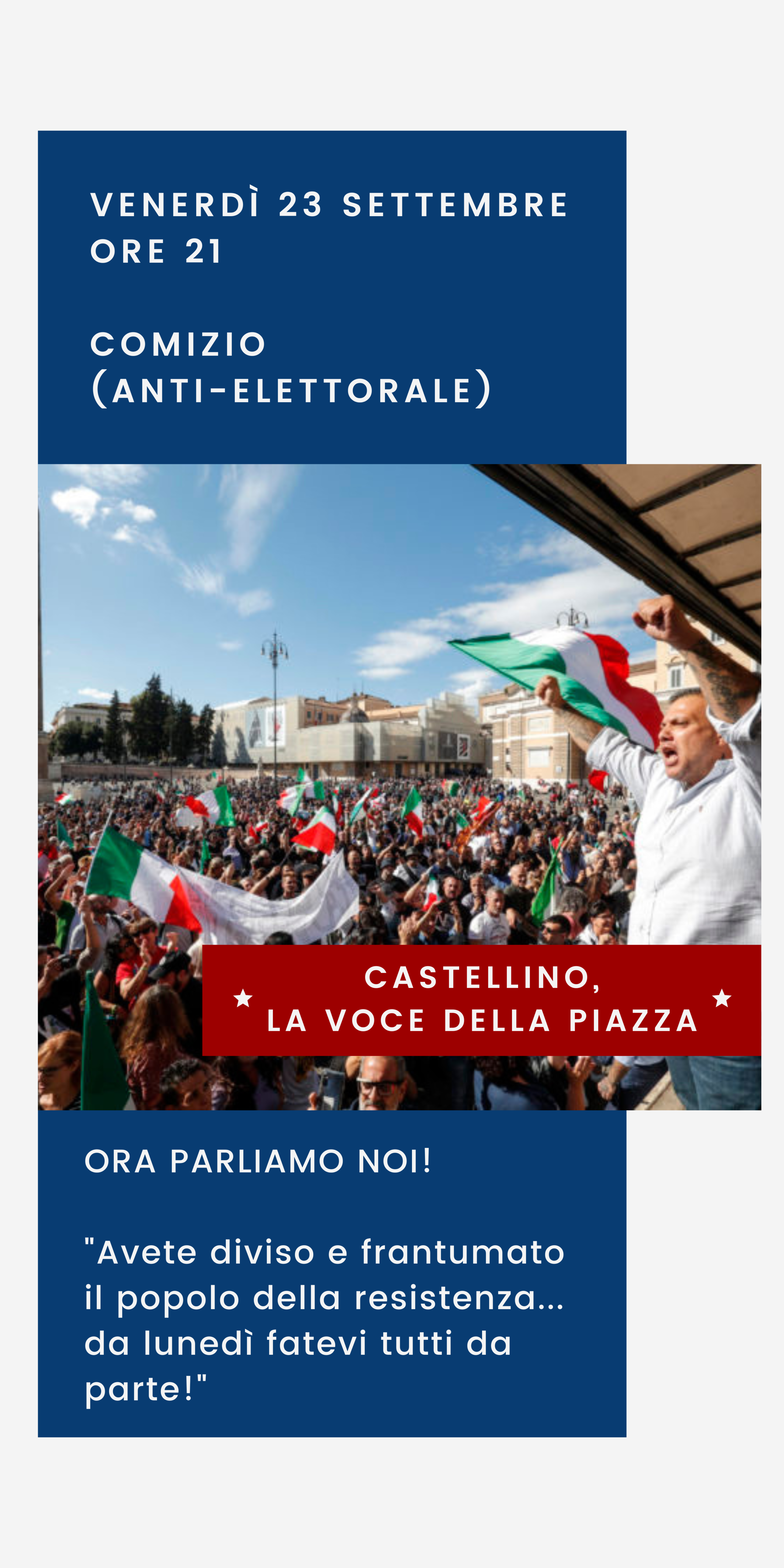 CASTELLINO E TESTA (ITALIA LIBERA – Confederazione della Resistenza): “STASERA SI CHIUDE ANCHE PER NOI LA CAMPAGNA (ANTI) ELETTORALE”
