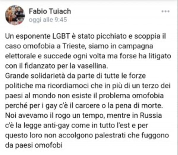 Solidarietà Al Nostro Fabio Tuiach, Condannato A 2 Anni Per Un Post…
