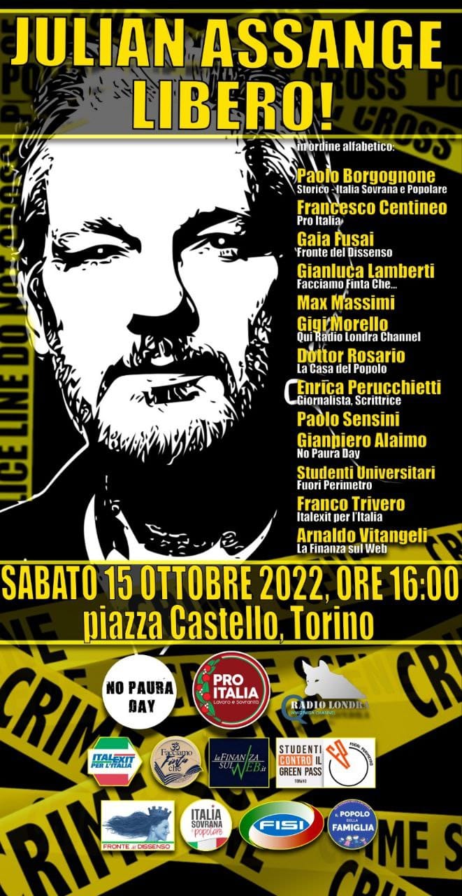 Sabato 15 ottobre, Torino per Assange
