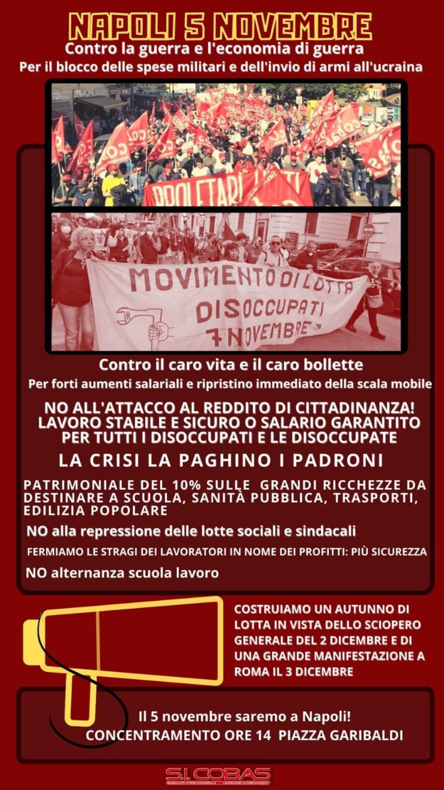Domani a Napoli mobilitazione contro la Guerra e il caro vita!