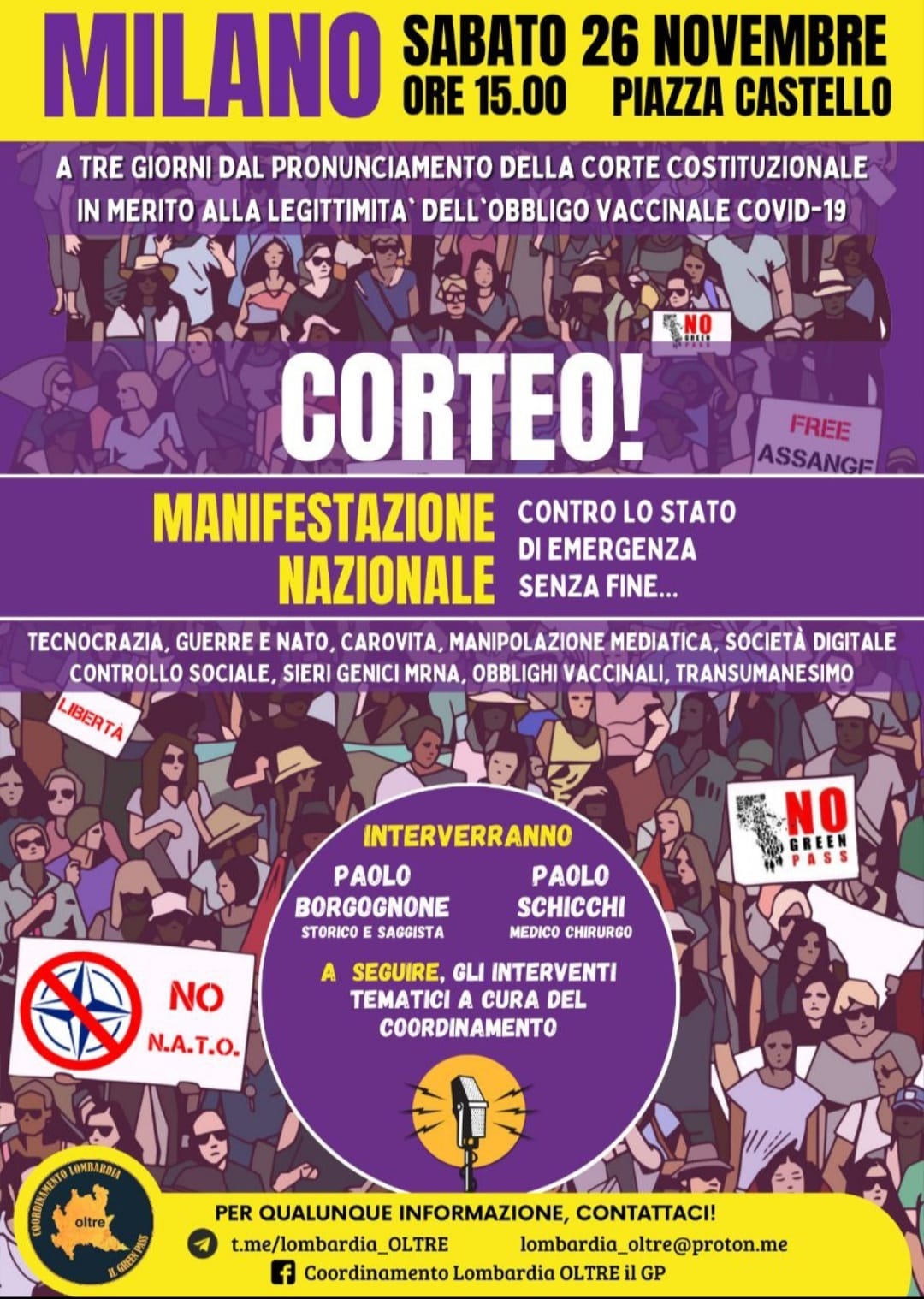 Contro lo Stato di emergenza senza fine! MANIFESTAZIONE A Milano