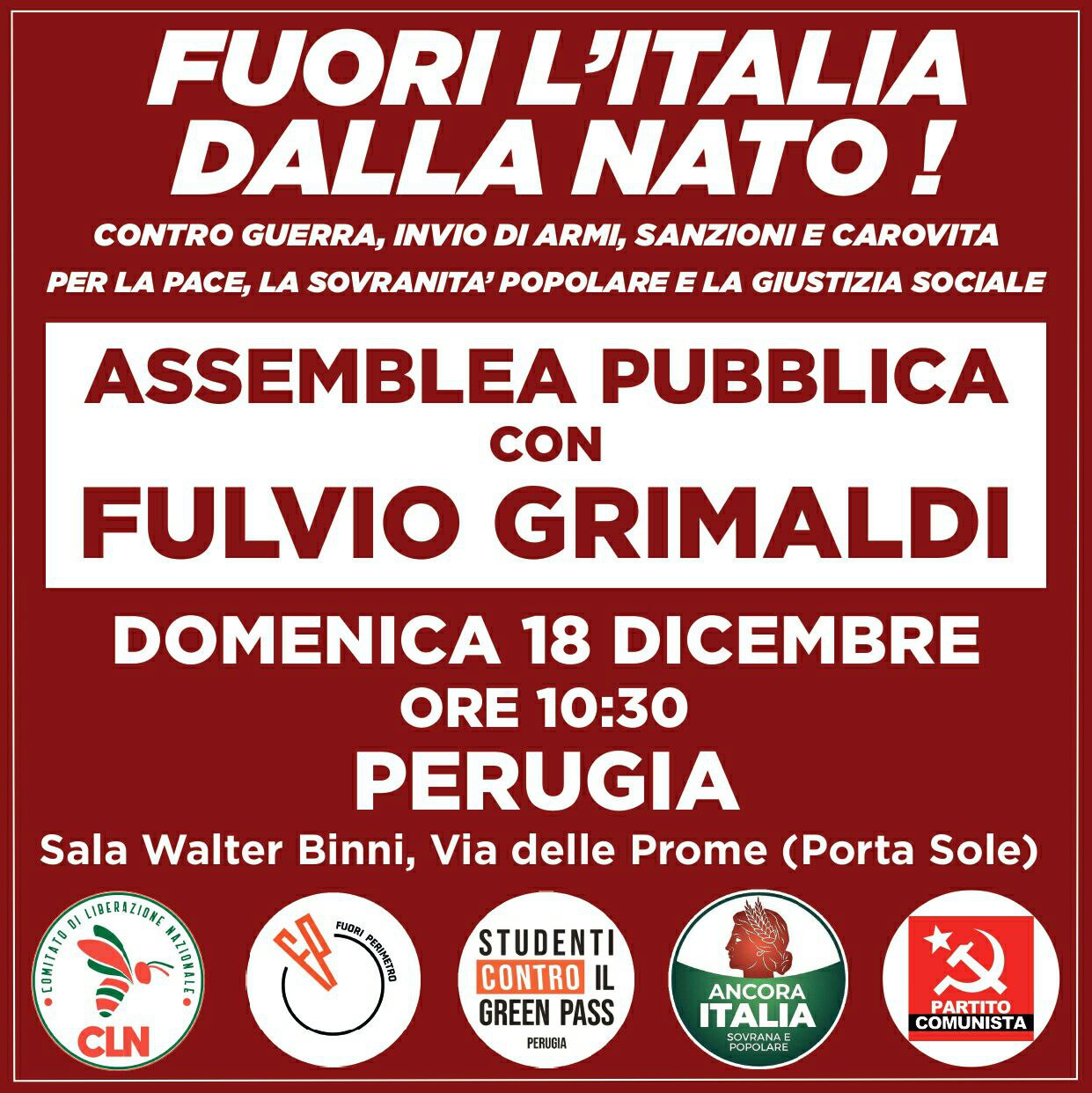 Emanuele Fanesi (Italia Libera Umbria): Domenica 18 a Perugia contro la Nato