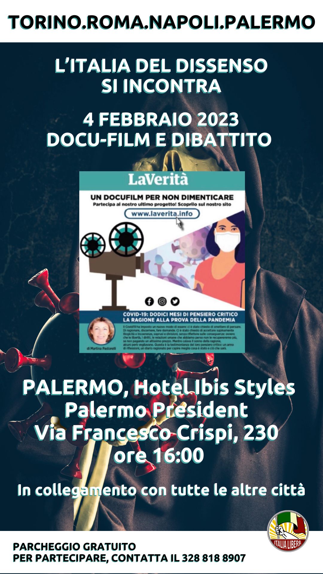 Sabato 4 febbraio nelle principali città italiane proietteremo il docu-film "Covid 19, 12 mesi di pensiero critico".